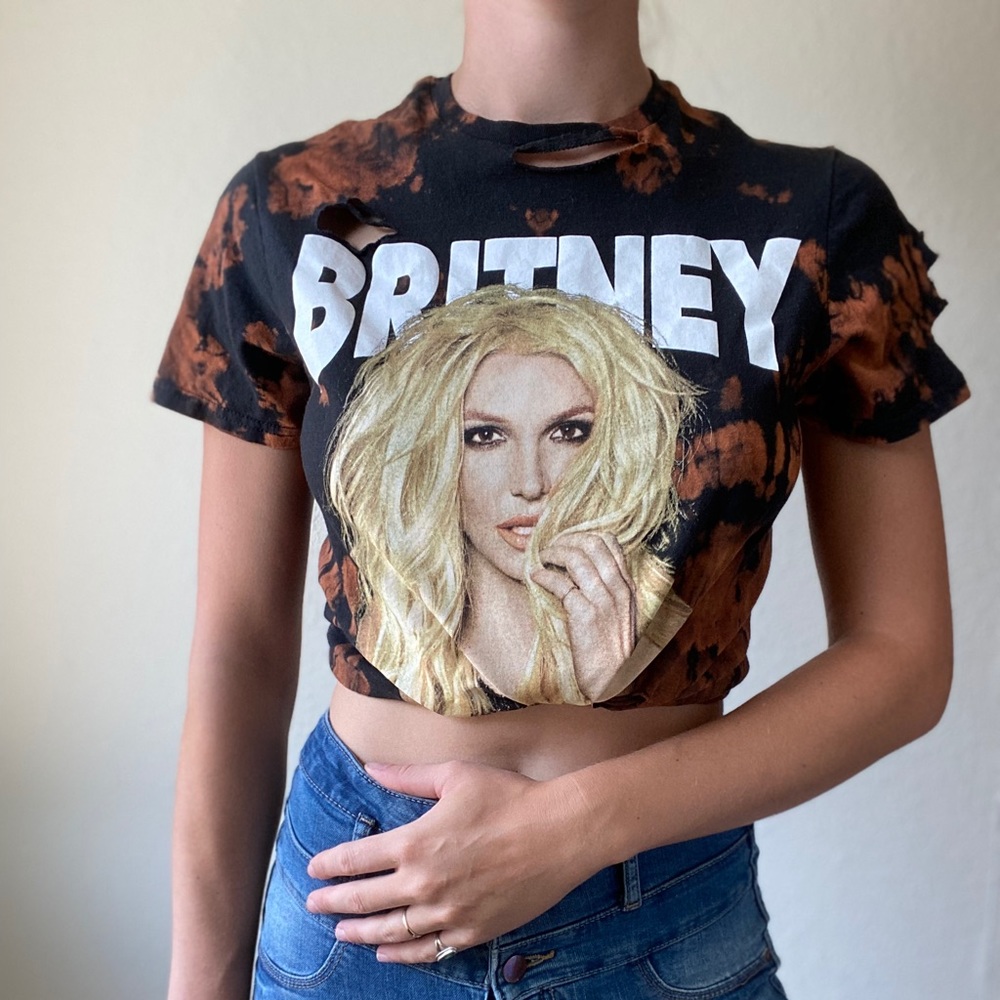 Distressed bleached Britney Spears graphic tee